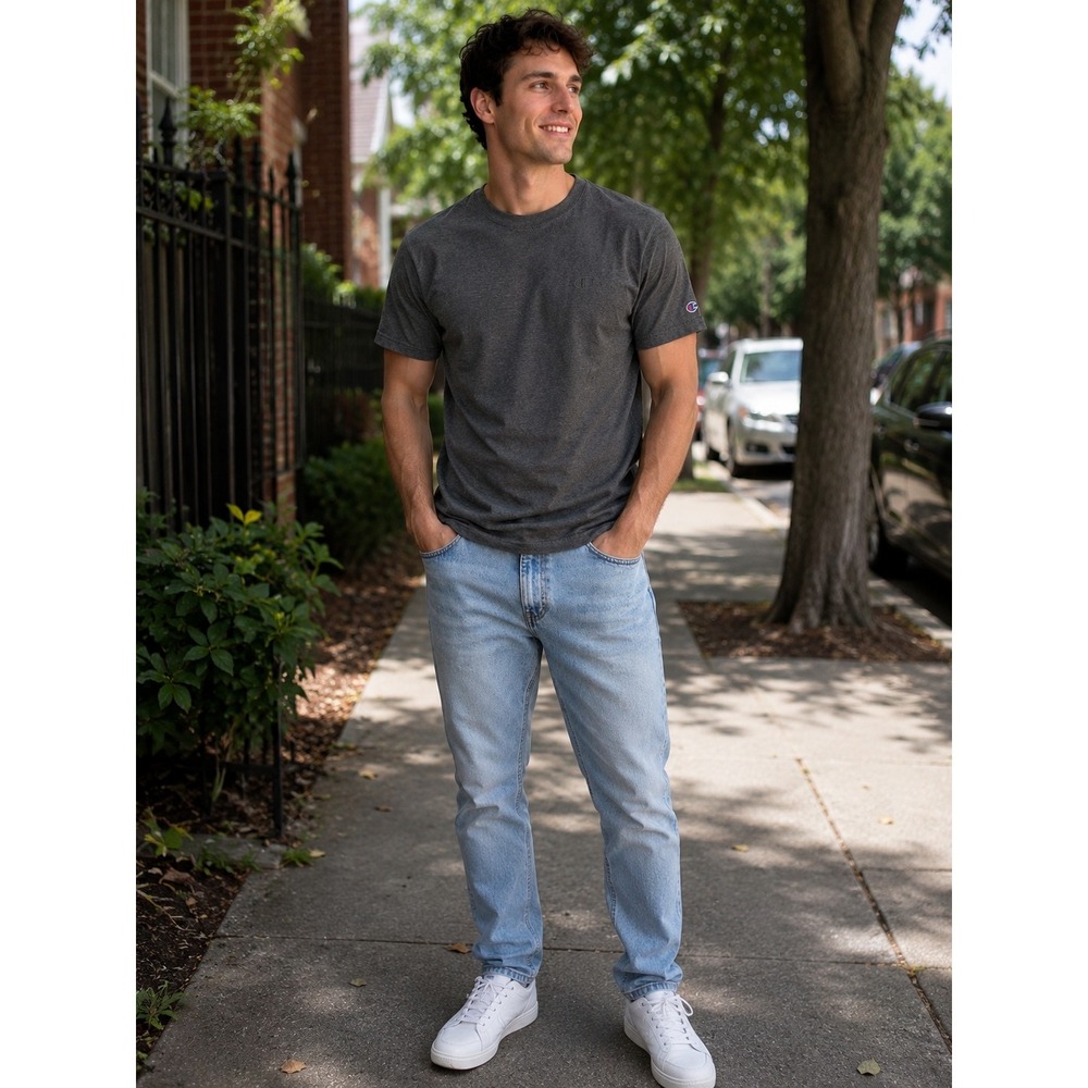 Champion Mens Authentic Athleticwear‎ T-Shirt Charcoal Grey Embroidered Logo M - Picture 1 of 8